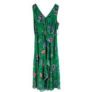 NWT Bar III green purple floral chiffon ruffle wedding high low maxi dress XL